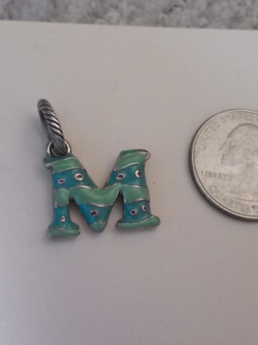 BRIGHTON ABC INITIAL LETTER "M" ENAMEL Green Blue Silver Dangle Charm